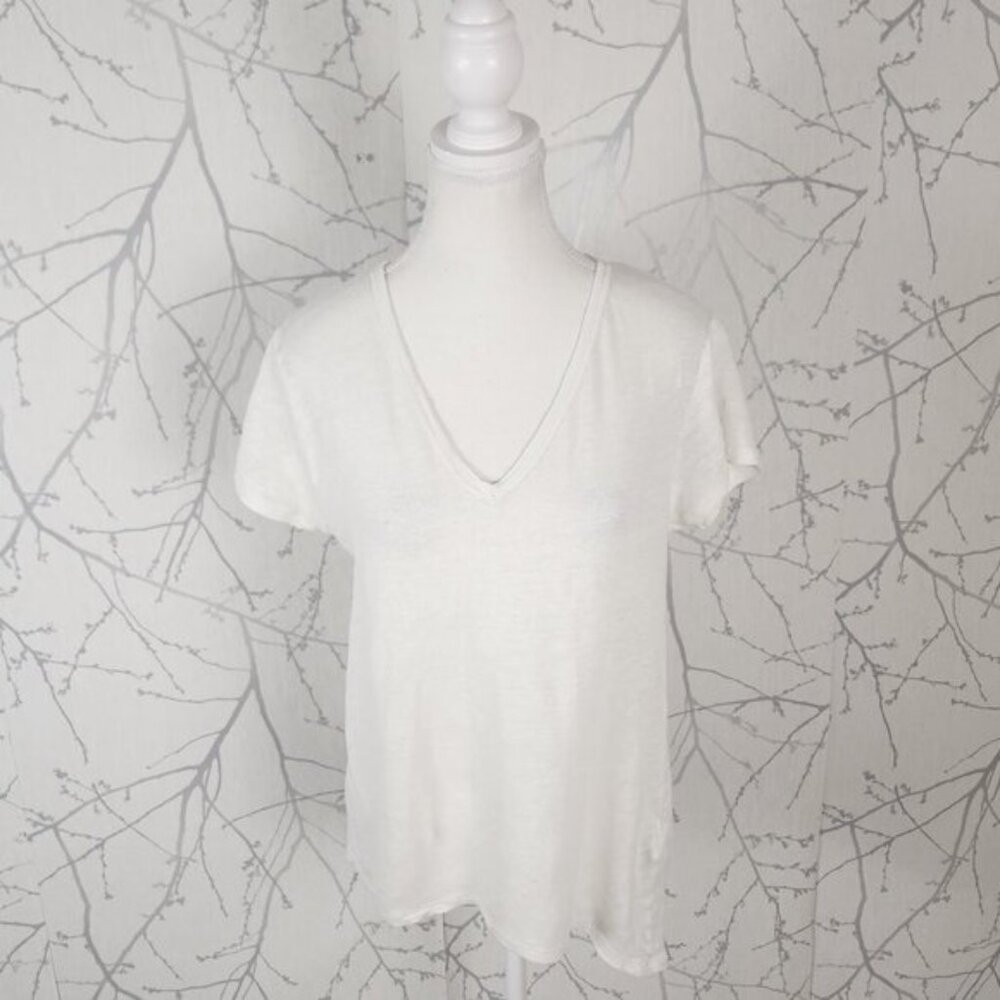 Michael Michael Kors White 100% Linen V-Neck Top